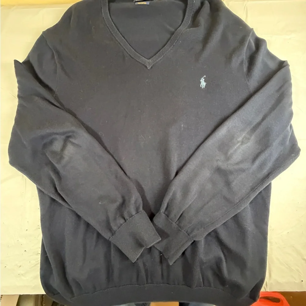 Polo‎ by Ralph Lauren Dark Navy V-Neck Sweater with Light Blue Pony